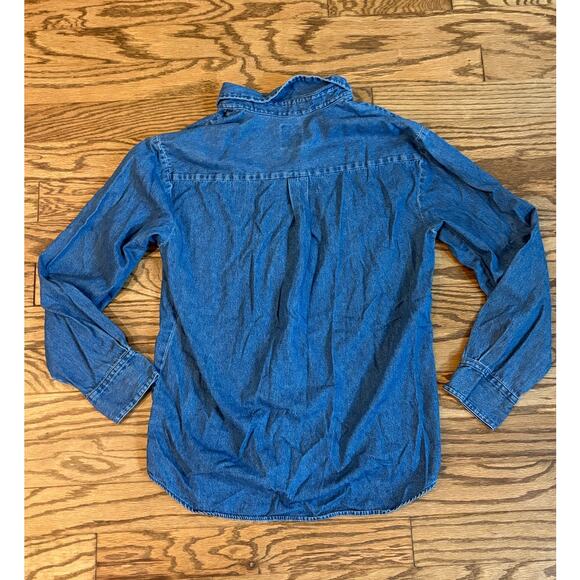 Open Trails Denim Button Down Shirt Medium Blue 100% Cotton Casual Workwear - Picture 2 of 7